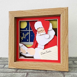Santa leitura letras sombra caixa svg/decoração de natal/presente de natal para criança/3d santa em camadas cartolina/para cricut/para silhueta