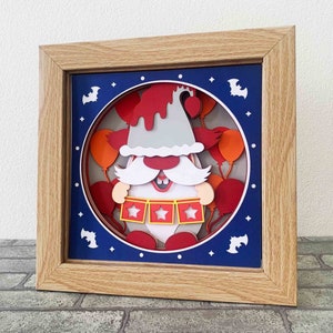 Boîte d'ombre 3D Halloween Gnome / Gnome clown effrayant calque SVG / Boîte cadeau Halloween / Papier cartonné SVG 3D Gnome / pour projet Cricut / pour Silhouette