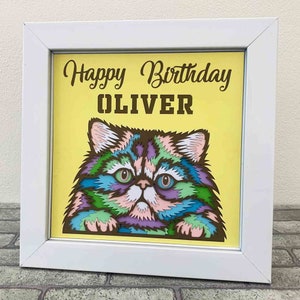 Peeking chat persan 3D couches SVG/chat persan coloré/chaton ombre boîte/fichier SVG Cricut/multicouche pour laser/cadeau d'anniversaire pour enfants
