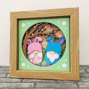 Printemps lapin gnomes 3D Shadow Box SVG / gnomes de Pâques Shadow Box / décoration de Pâques / gnomes lapin 3D / fichier SVG pour Cricut / pour Silhouette