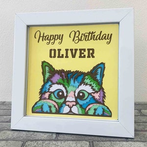 Peeking Cat 3D Shadow Box SVG / chaton 3D SVG en couches / 3D coloré Peek Cat / cadeau d'anniversaire chaton pour enfant / SVG pour Cricut / pour Silhouette