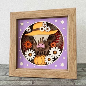Jolie vache Highland automne 3D Shadow Box SVG / papier cartonné en couches vache automne / projet Cricut automne / couche automne 3D SVG / pour Cricut / pour Silhouette