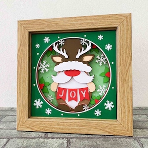 Caja de sombras 3D de gnomo reno/Capa SVG de gnomo navideño Rudolph/Caja de regalo de Navidad Joy/Gnomo navideño 3D/Para Cricut/Para Silhouette