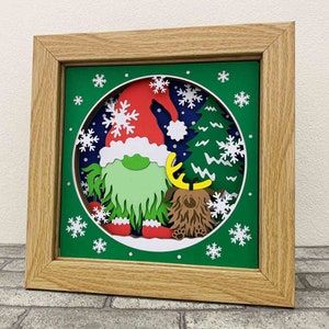 Gnome de Noël 3D Shadow Box SVG / vol nain de Noël / boîte-cadeau de Noël / Gnome Noël 3D SVG / fichier SVG pour Cricut / pour Silhouette