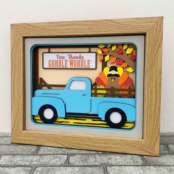 Thanksgiving Truck 3D Shadow Box SVG/ Turkey Truck Thanksgiving Decoration/ Farmhouse Rustic Truck Layered Cardstock/ 3D Cricut Project Fall