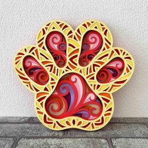 Hondenpoot-mandala SVG/hond moeder meerlaags/huisdier gedenkteken gelaagde SVG/lasergesneden bestand/bestanden voor Cricut/3D-mandala huisdier gedenkteken/poot zentangle