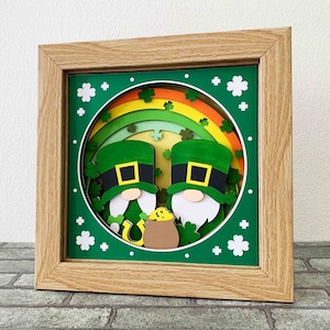 St Patrick&#39;s Gnomes 3D Shadow Box SVG/ 3D Gnome Shadow Box/ St Patrick&#39;s Day Gnome Couple/ Irish Gnome SVG/ SVG For Cricut/ For Silhouette