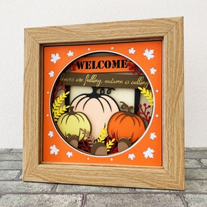 Bienvenue automne 3D Shadow Box SVG / papier cartonné en couches automne / saison des récoltes / décoration de Thanksgiving / couche d'automne 3D SVG / pour Cricut / pour Silhouette