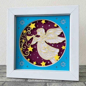 Caja de sombras de ángel navideño 3D SVG/Trompeta de ángel en cartulina en capas 3D/Mandala de ángel/Proyecto de Navidad de Cricut/Para Cricut/Para Silhouette