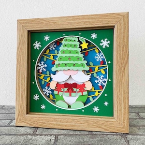 Arbre de Noël Gnome 3D Shadow Box / Gnome de Noël couche SVG / boîte-cadeau de Noël / Gnome 3D SVG de Noël / pour Cricut / pour Silhouette