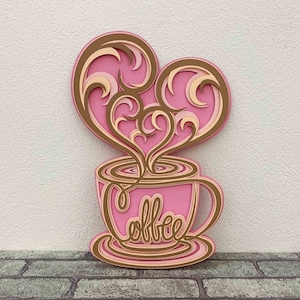 Koffiekopje met hart mandala SVG/meerlaags voor laser/ Glowforge gesneden bestand/ Cricut Project/ koffie mandala wanddecoratie/3D Zentangle SVG