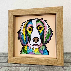 Épagneul breton en couches SVG pour papier cartonné/ boîte 3D ombre de chien/ chien coloré SVG/ chien Pop Art/ boîte commémorative pour animaux de compagnie/ pour Cricut/ pour Silhouette