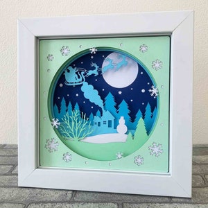 3D Weihnachtsszene Shadow Box SVG / Weihnachtshaus im Wald 3D Layered SVG / Rustikales Weihnachtsdorf / SVG-Datei für Cricut / für Silhouette
