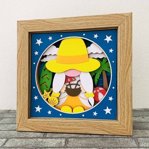 Beach Gnome 3D Shadow Box/ Summer Gnome 3D Layer SVG/ Shadow Box Beach Gnome/ Gnome Layered Cardstock/ For Cricut/ For Silhouette