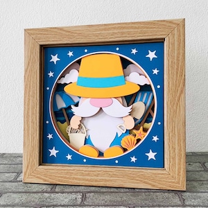 Beach Gnome 3D Shadow Box/ Summer Gnome 3D Layer SVG/ Shadow Box Beach Gnome/ Gnome Layered Cardstock/ For Cricut/ For Silhouette