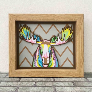 カードストック用ムース 3D レイヤー SVG/ カラフルなムース マルチレイヤー SVG/ 野生動物マンダラ ポップアート/ 動物 3D ペーパークラフト/ Cricut 用 SVG ファイル