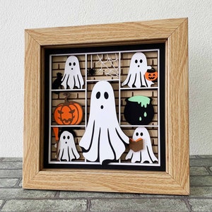 Caixa de sombra de halloween de fantasmas fofos svg/cartolina em camadas fantasma de halloween/decoração de fantasmas de halloween/para cricut/para silhueta