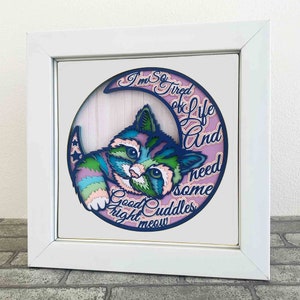 Chat et lune en couches SVG pour papier cartonné / Mandala 3D chat lune / chat lune laser multicouche / Fatigué de la vie / fichiers SVG pour Cricut / Sleepy Cat SVG