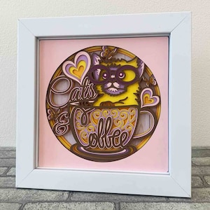 Cat And Coffee Cup Mandala SVG/ Coffee Cat Shadow Box SVG/ Cat 3D Zentangle/ Multilayer For Laser/ Coffee Bar Decor/ Coffee House Decoration