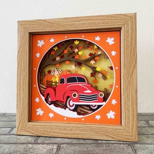 Camion citrouille d'automne 3D Shadow Box SVG / citrouille fraîche de la ferme / papier cartonné en couches camion rustique / projet Cricut saison des récoltes / SVG en couches automne