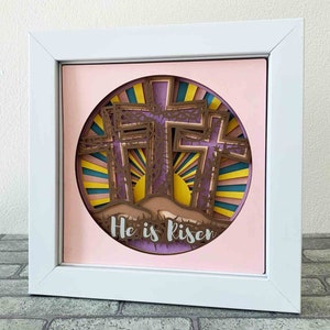 Croix de Jésus Shadow Box SVG / Mandala 3D il est ressuscité / Pâques Laser Decor / fichier SVG pour Cricut / multicouche pour Glowforge / Pâques Croix 3D SVG