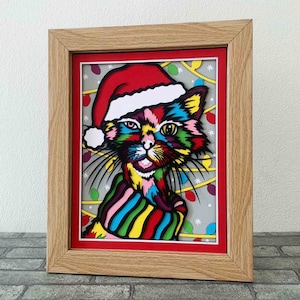 Lustige Weihnachtskatze geschichtet SVG für Karton / Katze mit Weihnachtsmütze Geschenkkarte / Katze Weihnachten Shadow Box / für Cricut / für Silhouette