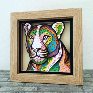 Léopard 3D SVG en couches pour papier cartonné / Léopard coloré multicouche / Animal Pop Art / Animal sauvage Papercraft SVG / pour Cricut / pour Silhouette