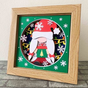 Natal gnome 3d sombra caixa svg/bonito gnome sombra caixa/caixa de presente de natal/gnome natal 3d svg/svg arquivo para cricut/para silhueta