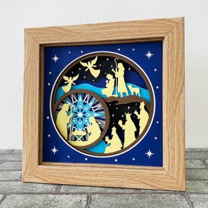 Crèche de Noël Shadow Box SVG/ papier cartonné 3D Nativité/ Décoration d'intérieur de Noël/ 3D Shadow Box Noël/ Jésus SVG/ Pour Cricut/ Pour Silhouette