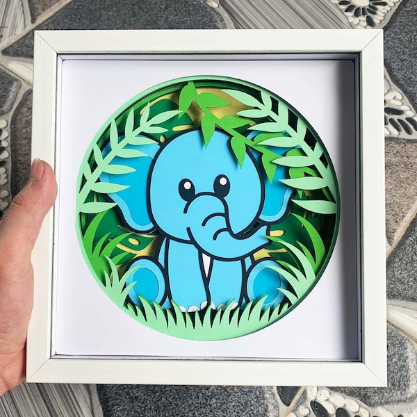 Elephant Shadow Box SVG/ 3D Animal SVG/ Nursery Room Decor/ Birthday Gift For Kids/ Safari 3D Layer SVG/ For Cricut Project/ For Silhouette