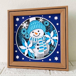 Joli bonhomme de neige 3D Shadow Box SVG / bonhomme de neige couche 3D papier cartonné / artisanat Cricut de Noël / papier découpé 3D hiver / pour Cricut / pour Silhouette