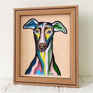 Lévrier 3D Shadow Box SVG/ art découpé sur papier chien Whippet/ papier cartonné couche chien coloré/ cadeau pour animal de compagnie commémoratif Cricut/ pour Cricut/ pour Silhouette