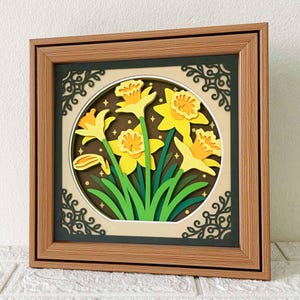 Jonquille 3D Shadow Box SVG/ 3D papercut Art jonquille/ papier cartonné couche fleur de naissance/ Cricut anniversaire fleurs sauvages/ pour Cricut/ pour Silhouette