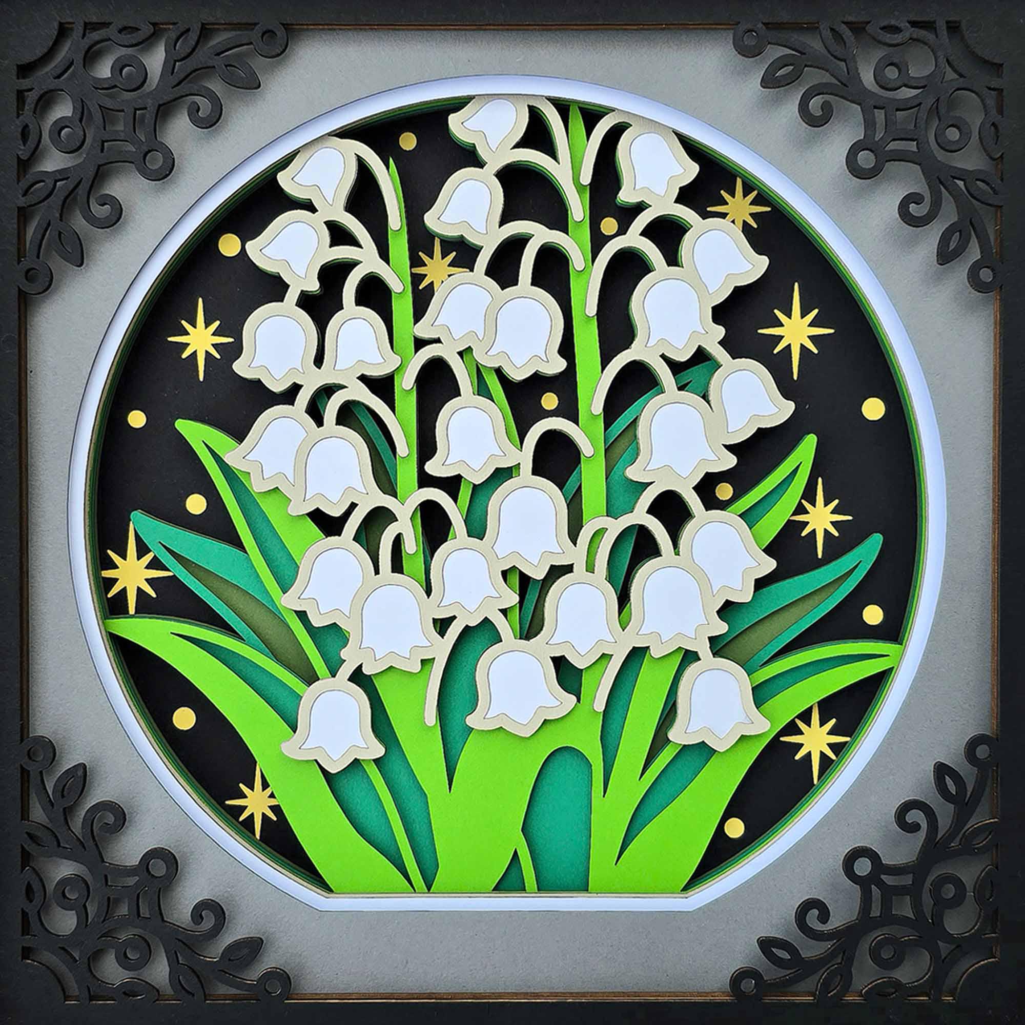 スズランのシャドーボックス SVG、切り絵フラワーアート（デジタル