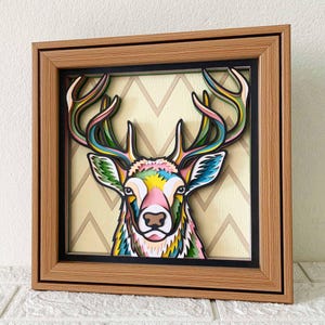 Scatola con ombra 3D a forma di cervo in formato SVG/ Arte colorata multistrato in carta ritagliata/ Arte murale con mandala di animali selvatici/ Cartoncino a strati 3D/ Per Cricut/ Per Silhouette