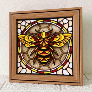 Mandala 3D abeille / boîte d'ombre d'abeille à miel / papillon 3D SVG / papier cartonné en couches / SVG de vitrail / pour Cricut / pour Silhouette