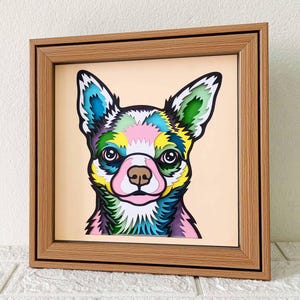 Chihuahua poil court 3D Shadow Box SVG/ art coloré de la découpe de papier chien/chihuahua couche papier cartonné/ mémorial pour animaux de compagnie/ pour Cricut/ pour Silhouette