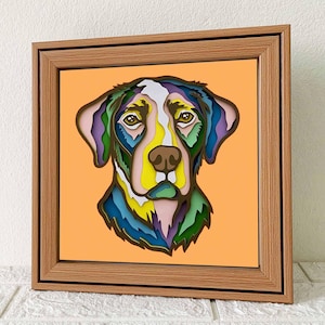 Labrador 3D Shadow Box SVG/ art découpé Labrador coloré/ papier cartonné couche chien 3D/ cadeau commémoratif pour animaux de compagnie Cricut/ pour Cricut/ pour Silhouette