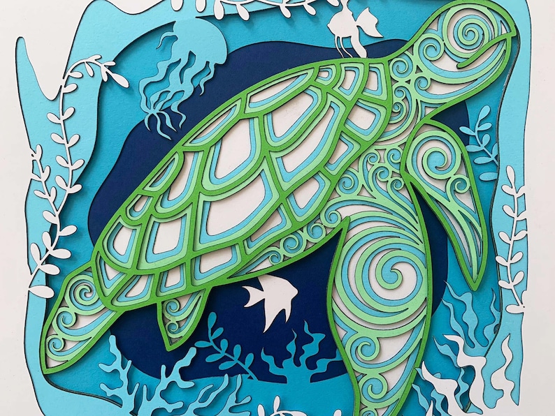 Sea Turtle 3D Shadow Box SVG/ Multilayer Turtle and the Ocean/ - Etsy