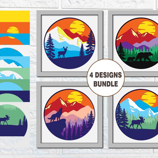 3D Mountain And Wild Animals SVG Bundle/ Mountain 3D Shadow Box SVG/ Nature Wall Art/ Wildlife Decor/ For Laser/ For Cricut/ For Silhouette