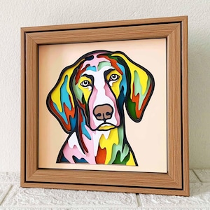 Vizsla Hund 3D Shadow Box SVG / Weimaraner Papierschnitt Kunst / Bunte Hundeschicht Karton / Haustier-Memorial-Geschenk / SVG-Datei für Cricut / für Silhouette