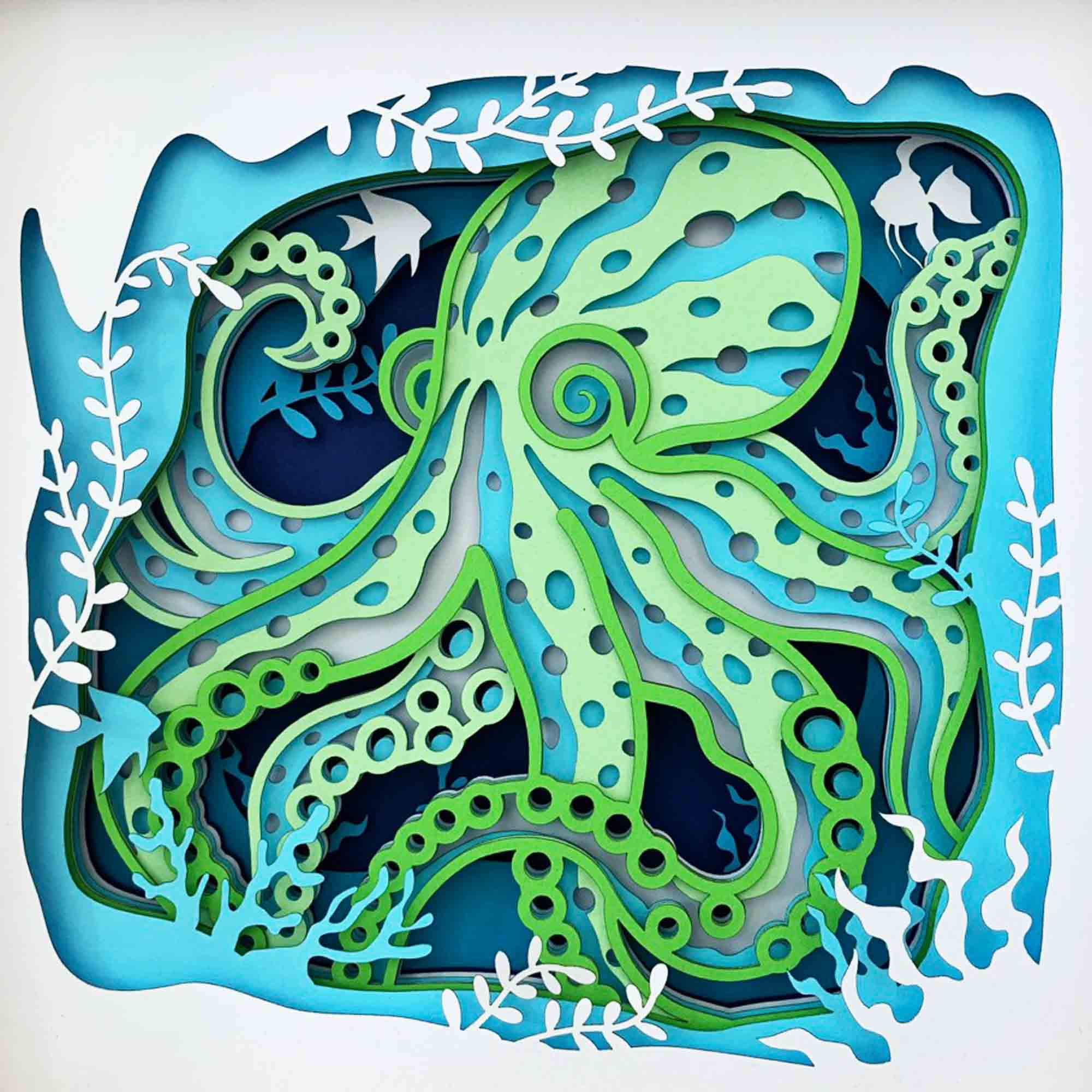 Octopus 3D Shadow Box SVG/ Multilayer Octopus and the Ocean/ - Etsy UK