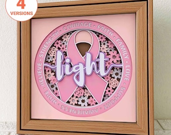Cancer Awareness Shadow Box SVG/ Fight Cancer 3D Layer SVG/ Pink Ribbon With Flowers/ Breast Cancer Month/ SVG For Cricut/ For Silhouette