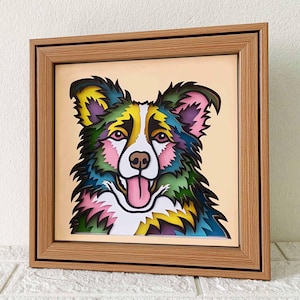 Border Collie 3D Shadow Box SVG/ Colorful Dog Papercut/ 3D Layer Cardstock Border Collie/ Cricut Pet Memorial/ For Cricut/ For Silhouette