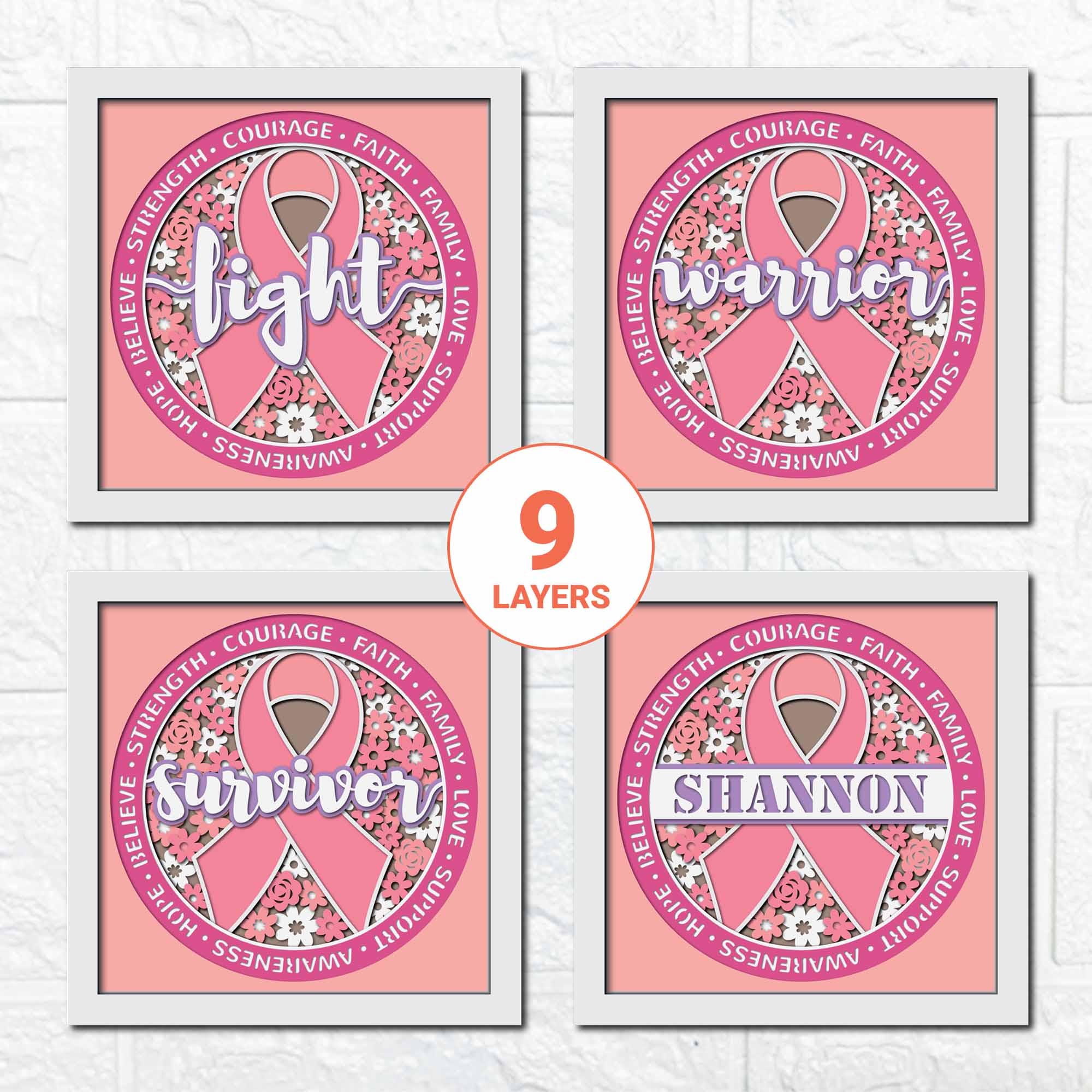 Cancer Awareness Shadow Box SVG, Pink Ribbon Floral Papercut Art ...