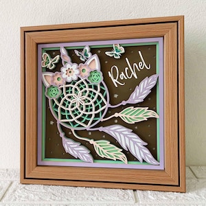 3D Unicórnio Dream Catcher SVG/ Dream Catcher Shadow Box/ Presente de aniversário para menina/ Decoração de quarto de berçário/ Camada 3D para Cricut/ Para Silhouette