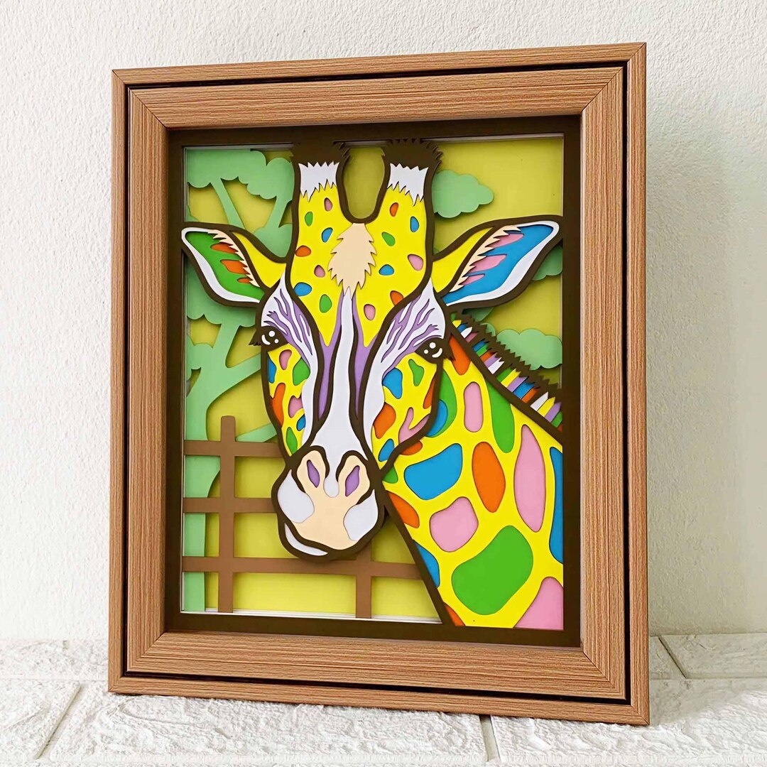 Giraffe 3D Shadow Box SVG/ Colorful Giraffe 3D Layered
