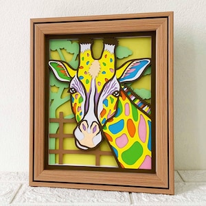 Girafe 3D Shadow Box SVG / girafe coloré 3D papier cartonné en couches / Art mural girafe / Animal de zoo Papercut SVG / pour Cricut / pour Silhouette