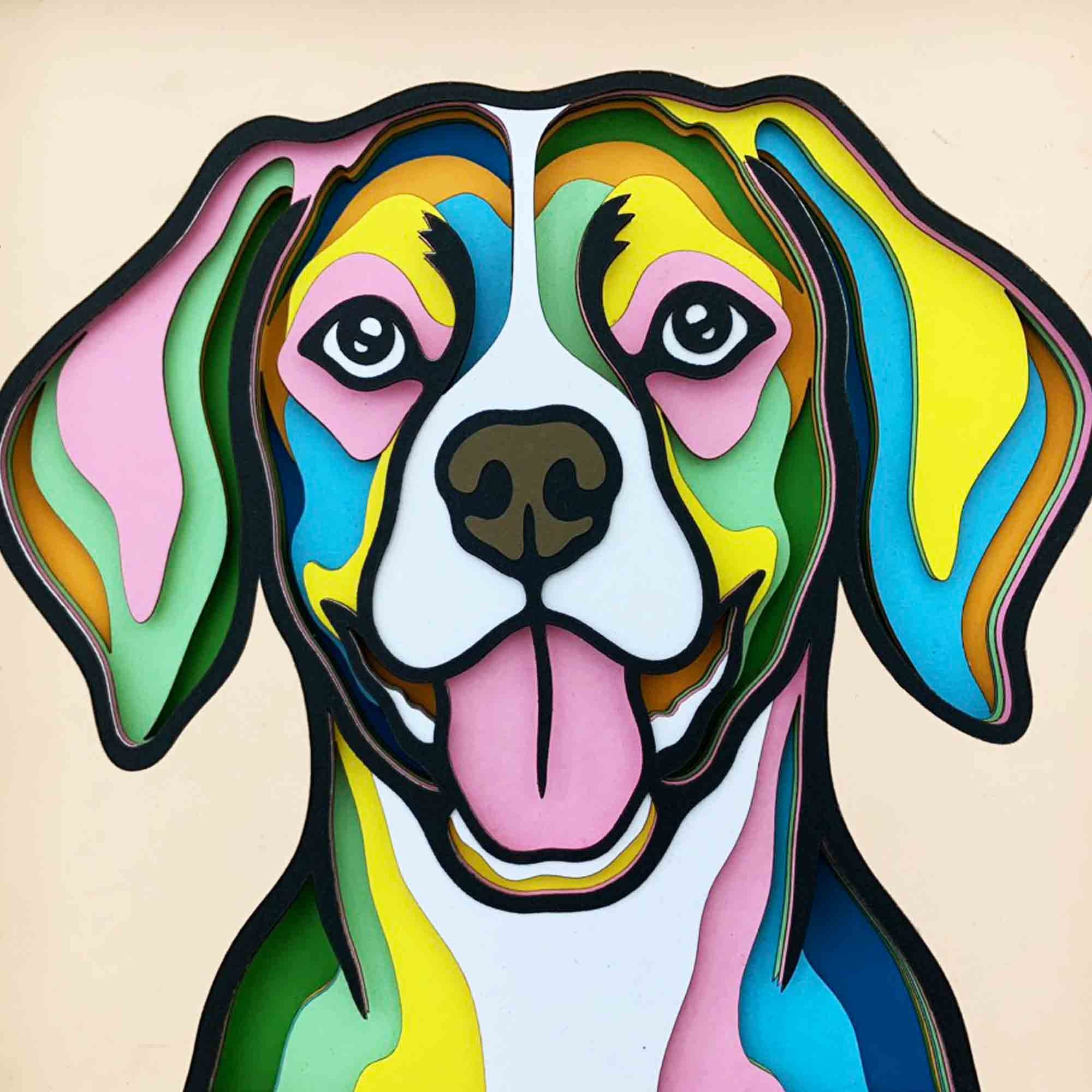 Smiley Beagle 3D Shadow Box SVG, Colorful Dog Papercut Art (digital ...