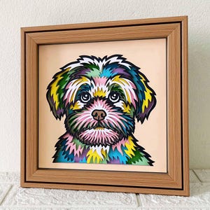 Maltesische 3D Geschichtet SVG für Karton / 3D maltesische Schattenbox / Bunter Hund SVG / Hund Pop Art / Haustier Gedenkbox / Für Cricut / Für Silhouette